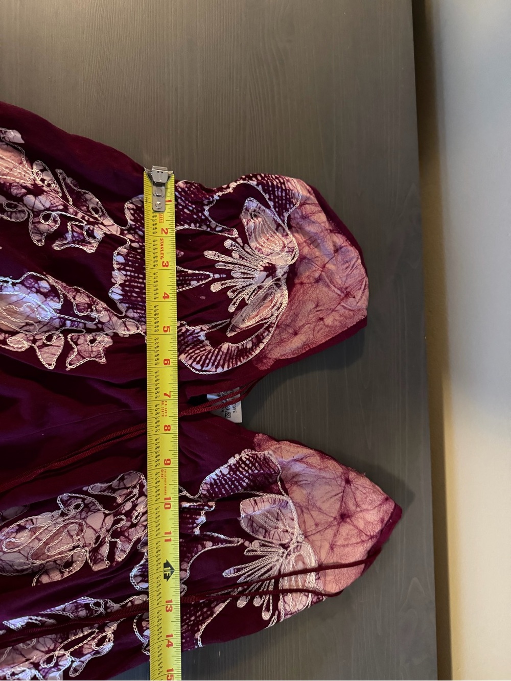 Boho V-Neck Floral Handkerchief Hem Dress in Burgundy - Picture 7 of 7